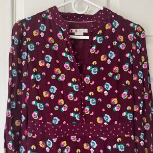 Boden Burgundy Floral Dot Long Sleeve Dress